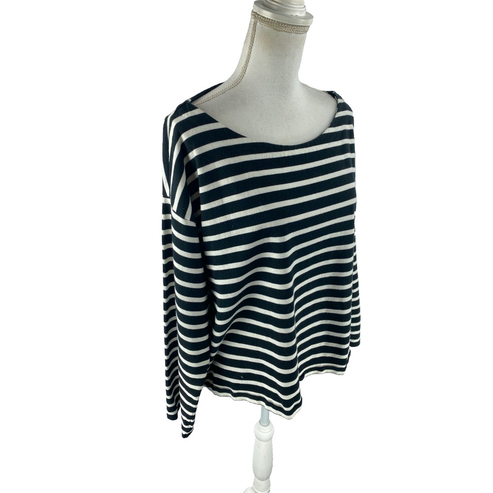 J Crew Classic Mariner Cloth Boatneck T-Shirt in Black Stripe 2XL Cropped Fit‎ - Picture 5 of 9